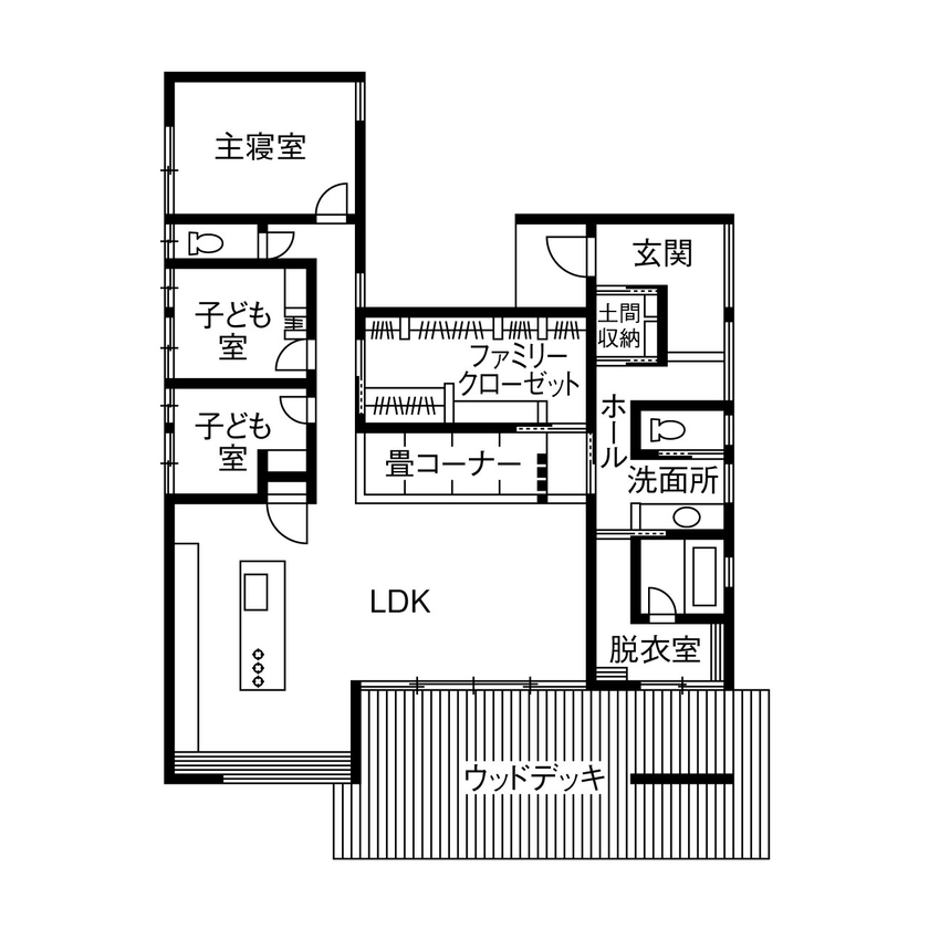 40坪の平屋間取り③ 北玄関 間取り図