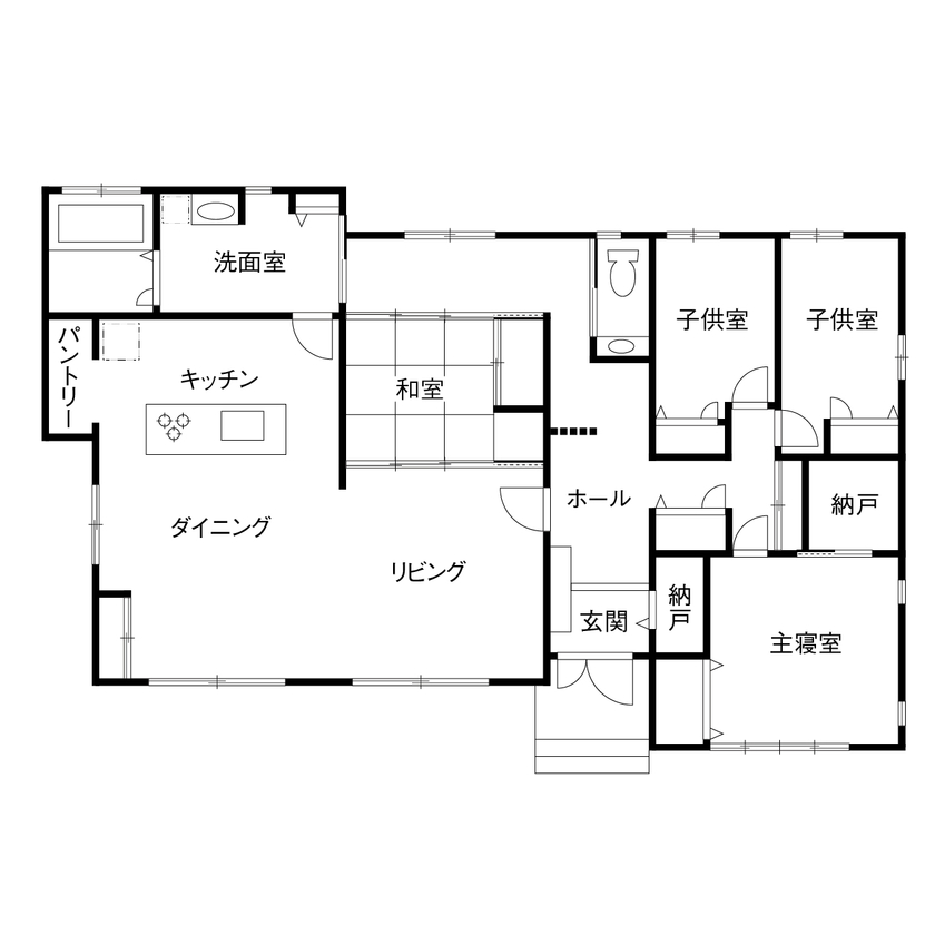 40坪の平屋間取り④ 4LDK 間取り図