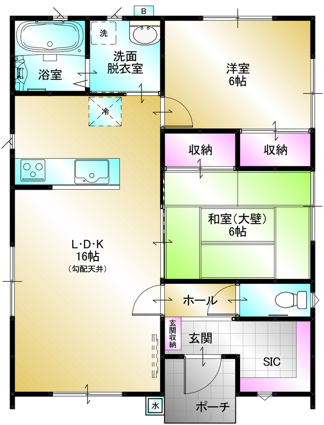 18坪の平屋間取り② 2LDK 間取り図