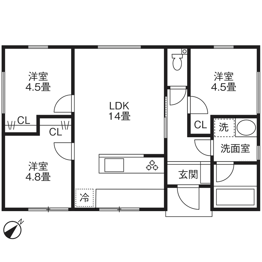 18坪の平屋間取り③ 3LDK 間取り図