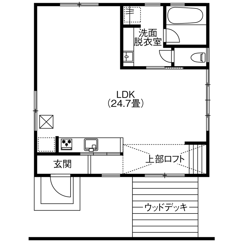 18坪の平屋間取り⑦ ロフト付き 間取り図