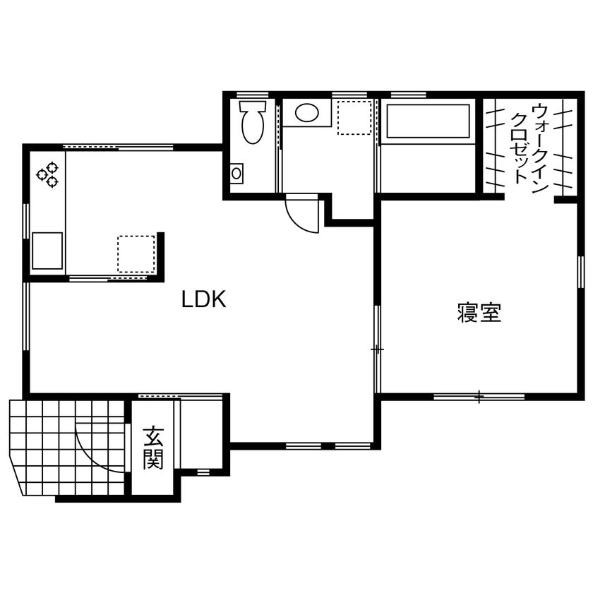 18坪の平屋間取り④ 1LDK 間取り図