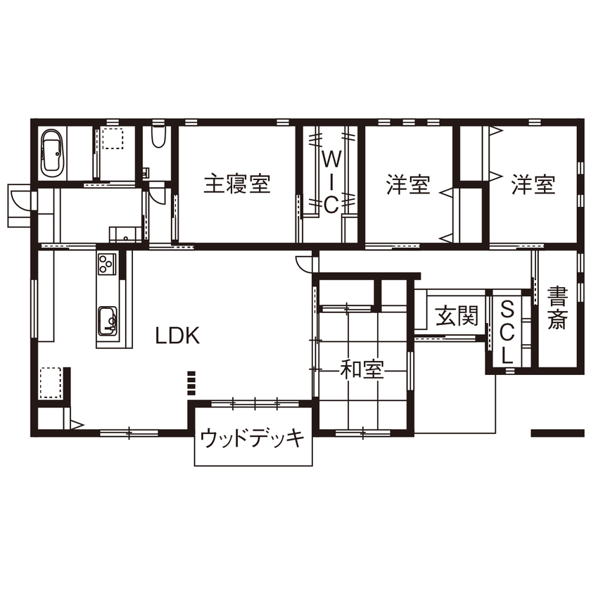 40坪の平屋間取り⑤ 4LDK 間取り図