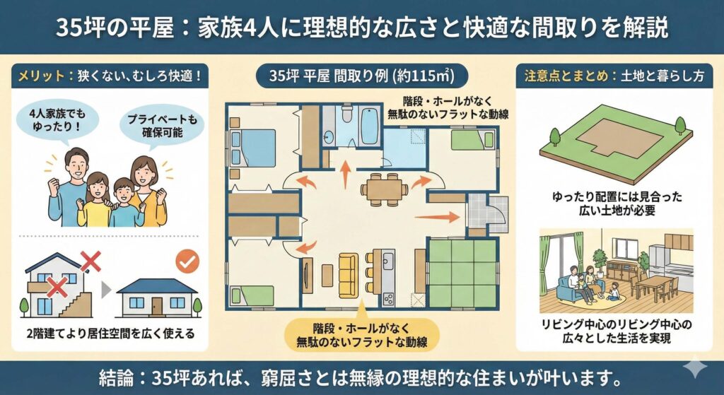 35坪の平屋間取り 狭さ