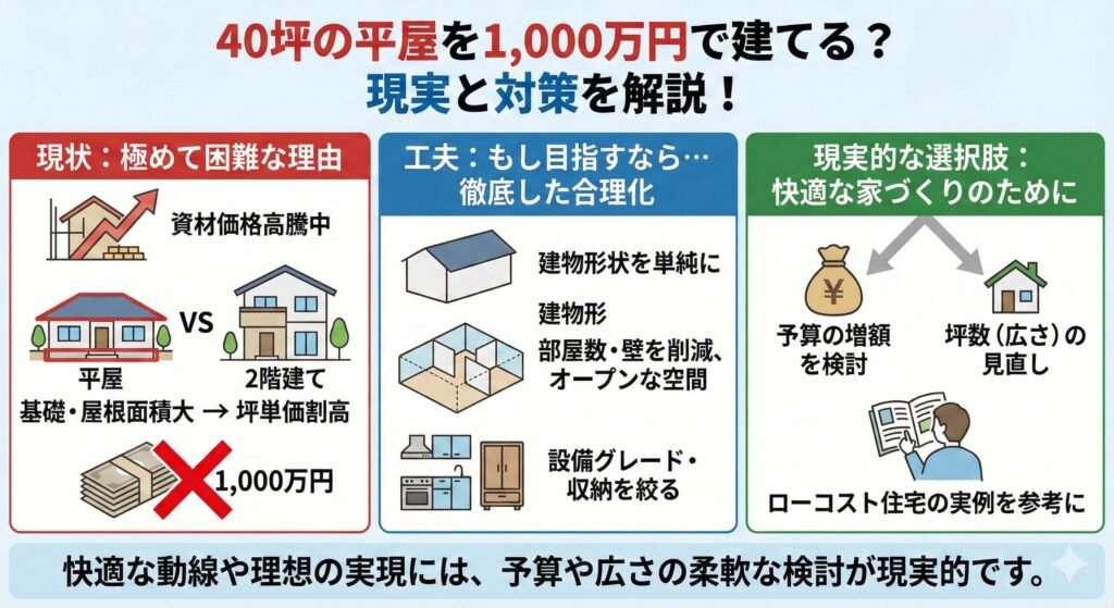 40坪の平屋 1000万円で建てるときの注意点