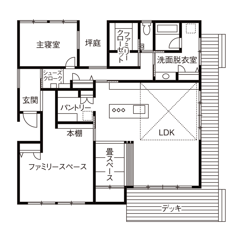 2LDKのおしゃれな平屋間取り⑨　間取り図