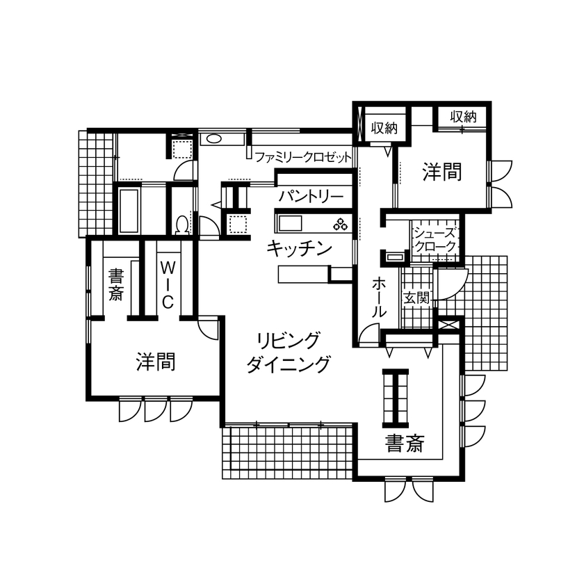 2LDKのおしゃれな平屋間取り⑩　間取り図