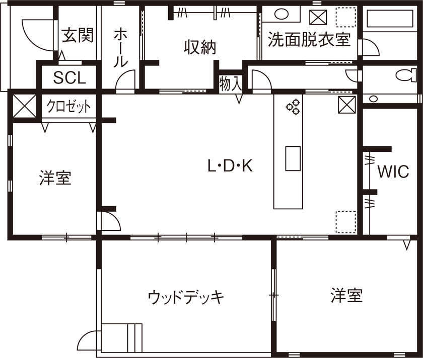 中庭があるおしゃれな平屋の間取り⑩　間取り図