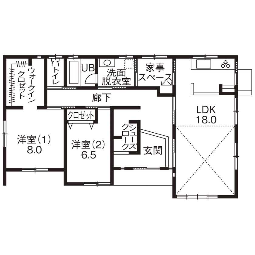 おしゃれでかっこいいモダンな平屋間取り④　間取り図