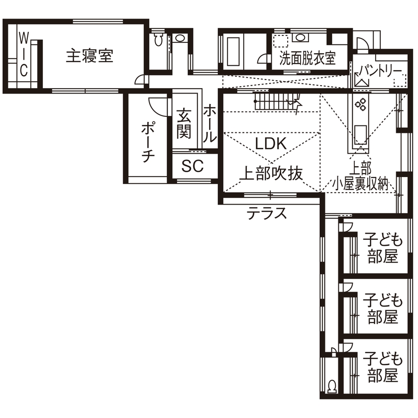 おしゃれな平屋の間取り⑧　間取り図