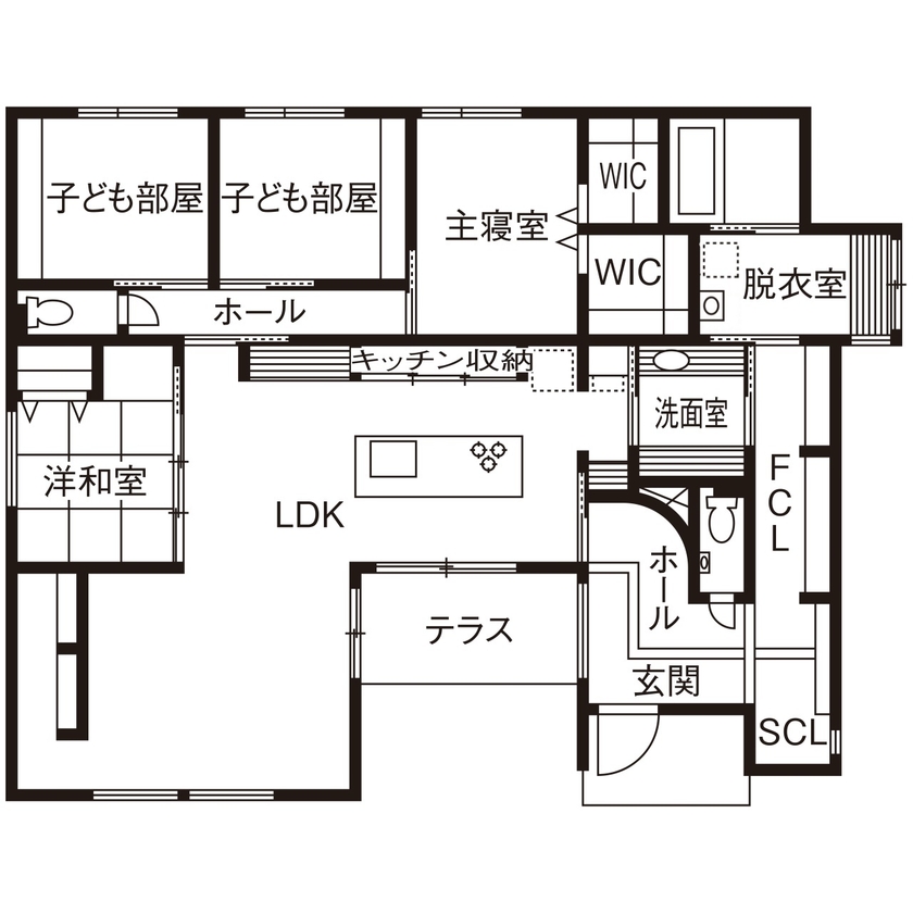 おしゃれな平屋の間取り⑨　間取り図