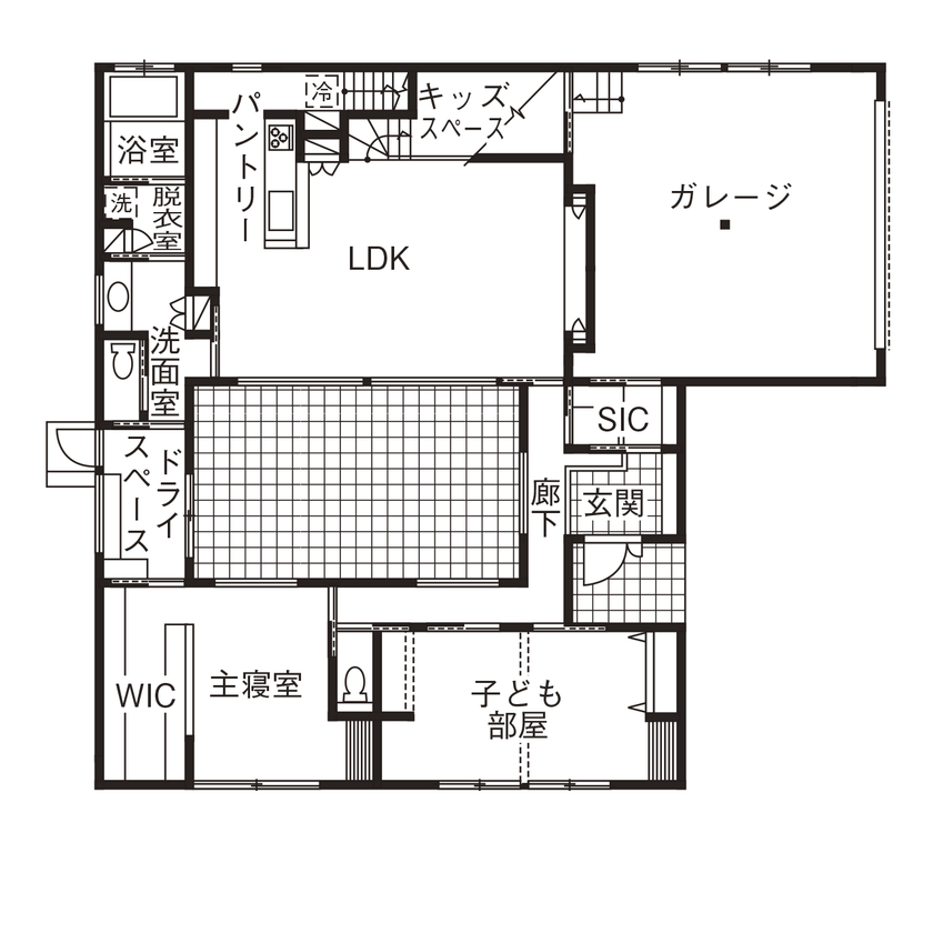 50坪のおしゃれな平屋間取り⑨　間取り図