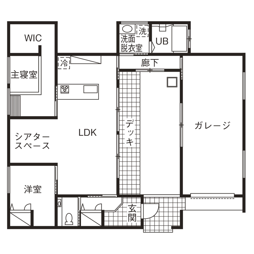 中庭があるおしゃれな平屋の間取り⑦　間取り図