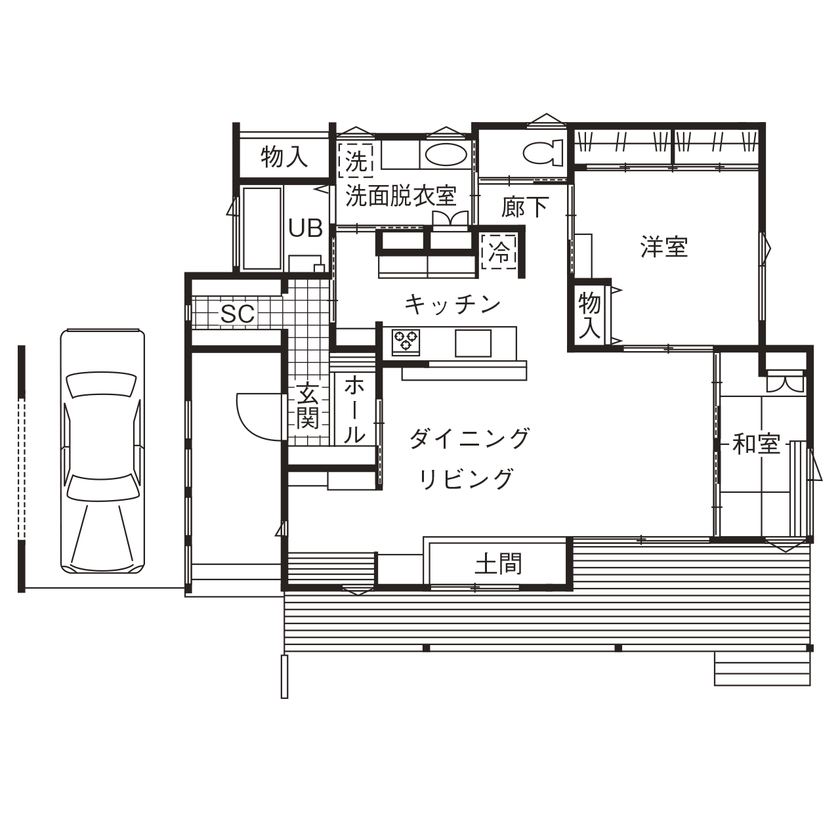 2LDKのおしゃれな平屋間取り④　間取り図