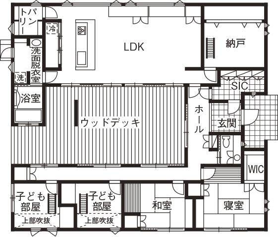 中庭があるおしゃれな平屋の間取り③　間取り図