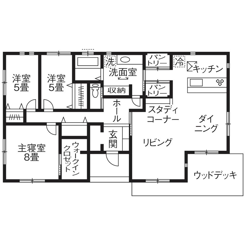 3LDKのおしゃれな平屋間取り③　間取り図