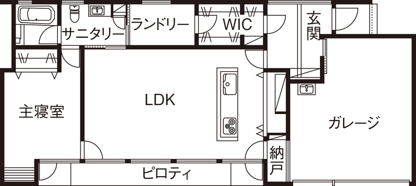 おしゃれでかっこいいモダンな平屋間取り⑨　間取り図