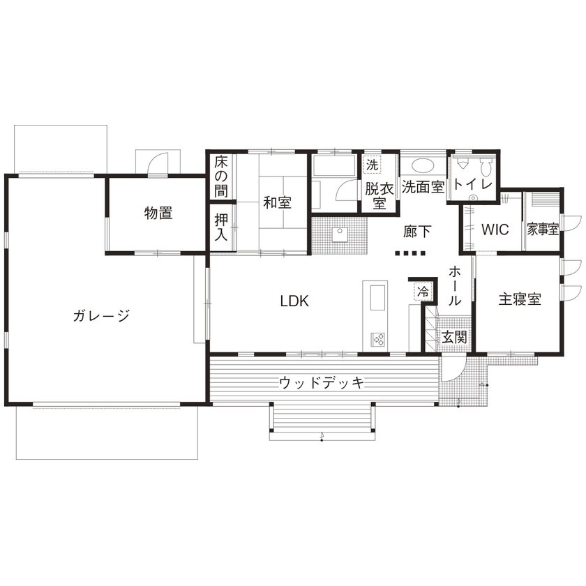 50坪のおしゃれな平屋間取り②　間取り図