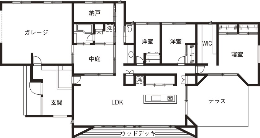 50坪のおしゃれな平屋間取り④　間取り図