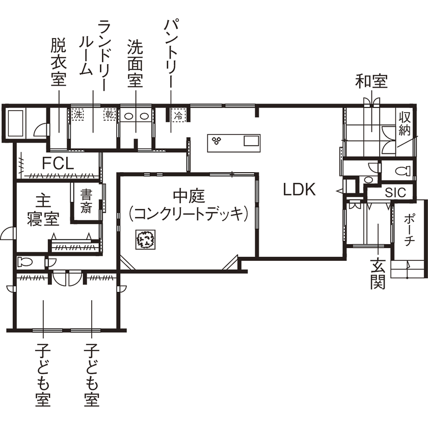 3LDKのおしゃれな平屋間取り④　間取り図