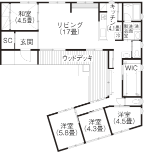 4LDKおしゃれ平屋の間取り①　間取り図