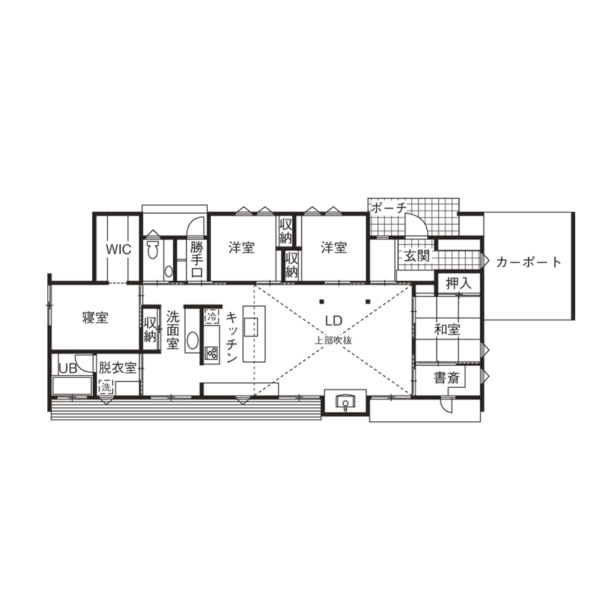 4LDKおしゃれ平屋の間取り⑧　間取り図