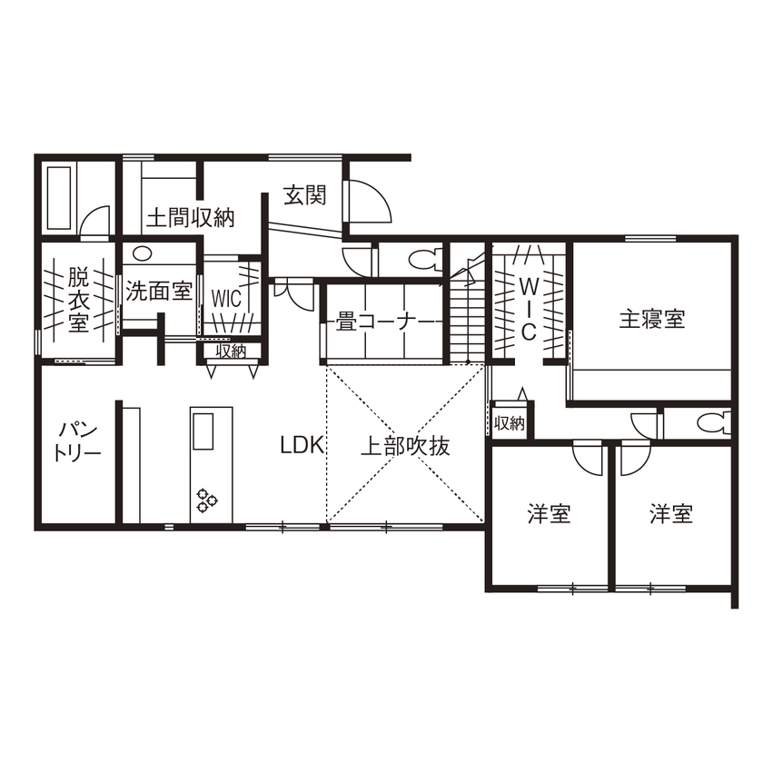 おしゃれでかっこいいモダンな平屋間取り⑧　間取り図