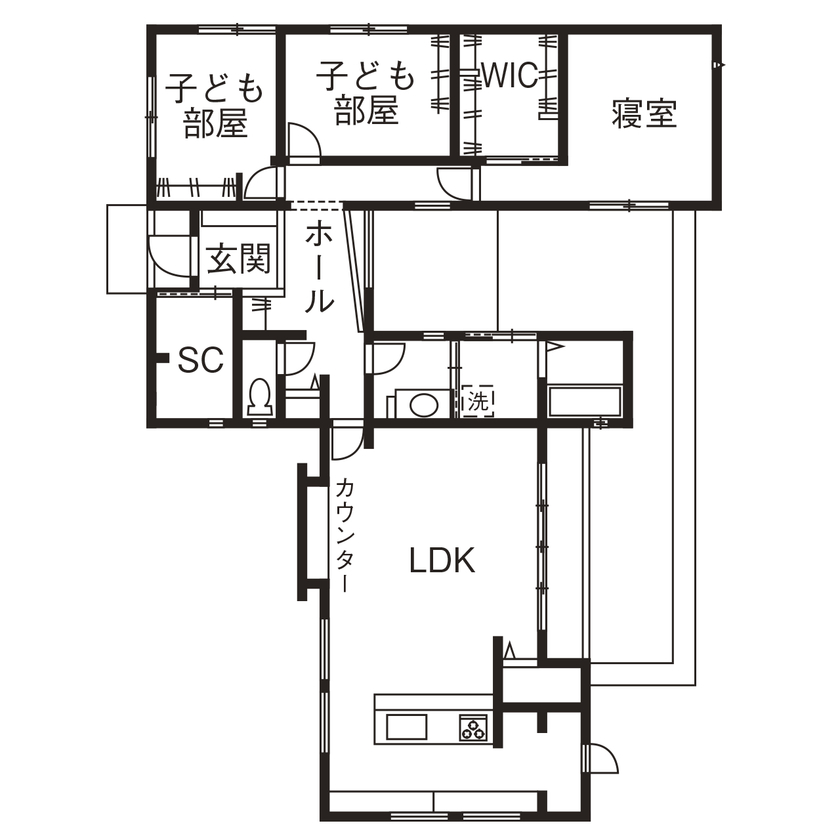 おしゃれでかっこいいモダンな平屋間取り⑤　間取り図