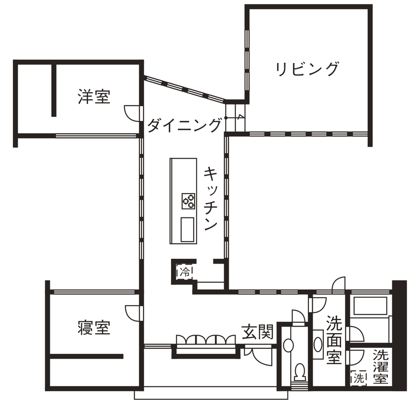 おしゃれでかっこいいモダンな平屋間取り③　間取り図