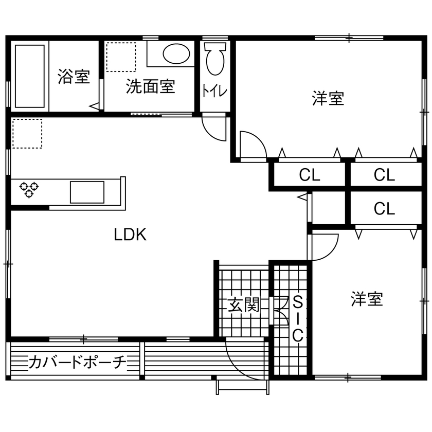 2LDKのおしゃれな平屋間取り③　間取り図