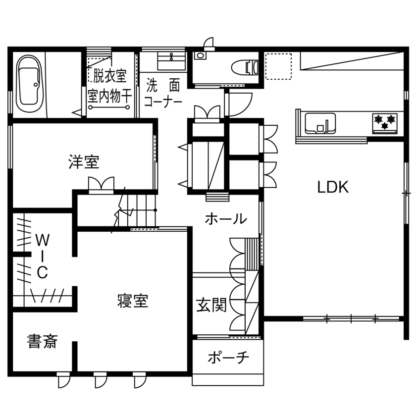 2LDKのおしゃれな平屋間取り⑧　間取り図