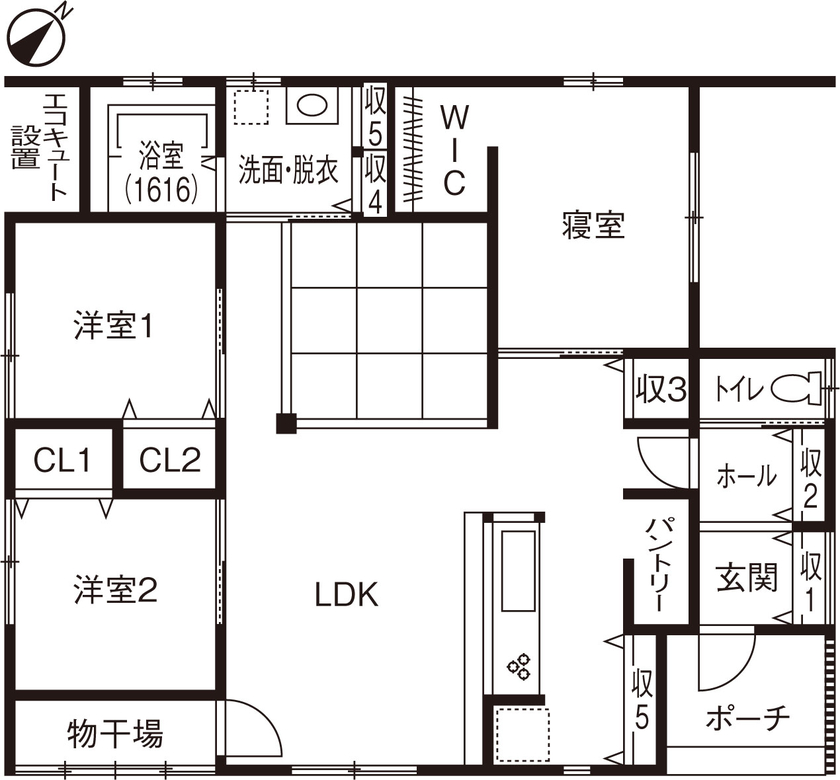 おしゃれな平屋の間取り⑤　間取り