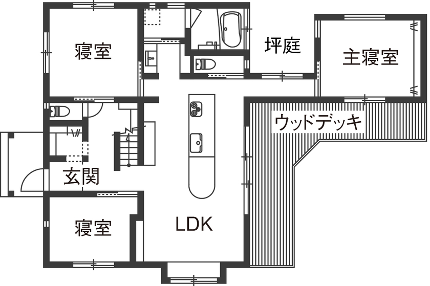 3LDKのおしゃれな平屋間取り⑥　間取り図