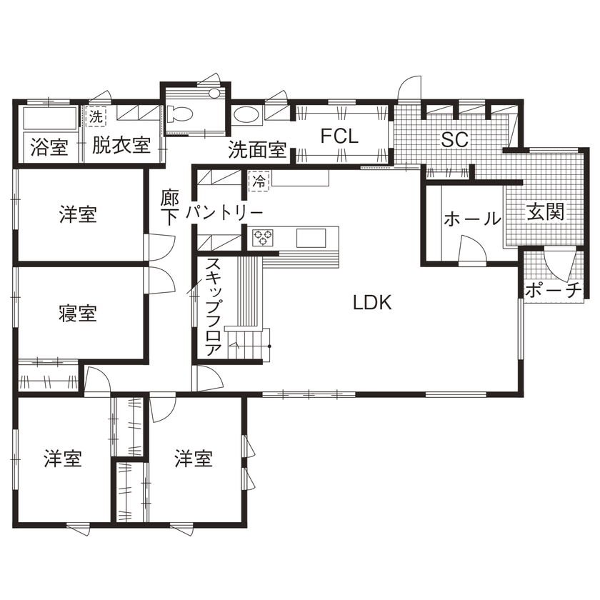 4LDKおしゃれ平屋の間取り③　間取り図