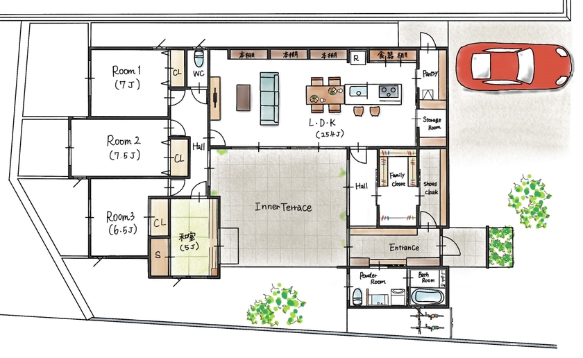 4LDKおしゃれ平屋の間取り⑥　間取り図