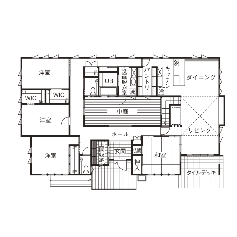 50坪のおしゃれな平屋間取り⑩　間取り図