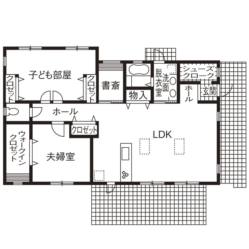 2LDKのおしゃれな平屋間取り②　間取り図