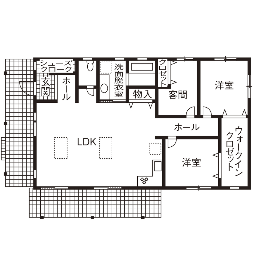 3LDKのおしゃれな平屋間取り①　間取り図