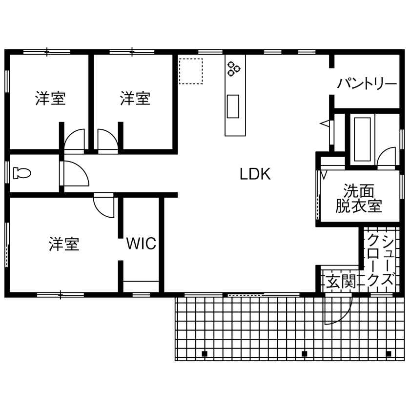 3LDKのおしゃれな平屋間取り②　間取り図