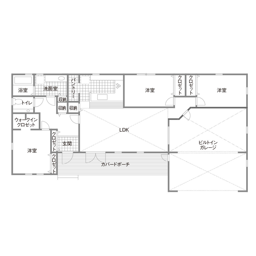 3LDKのおしゃれな平屋間取り⑨　間取り図