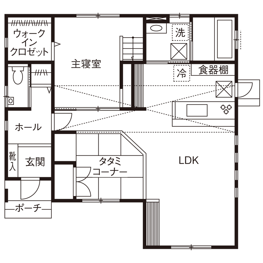 20坪のおしゃれな平屋間取り⑧　間取り図