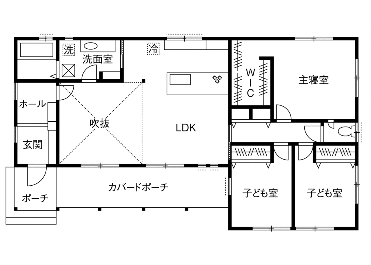28坪の平屋間取り⑦　長方形　間取り図