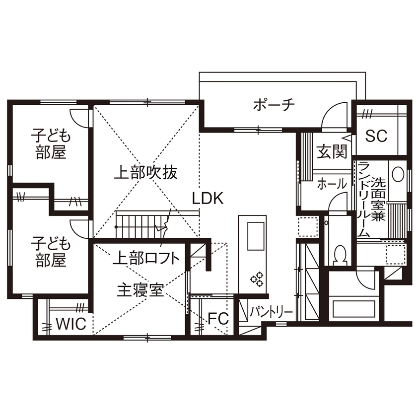 28坪の平屋間取り④　3LDK　間取り図