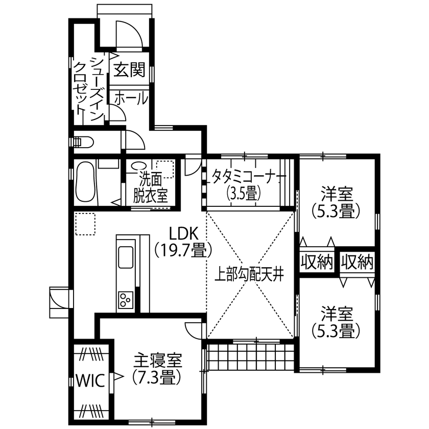 28坪の平屋間取り①　4LDK　間取り図