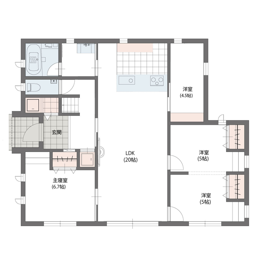 28坪の平屋間取り②　4LDK　間取り図