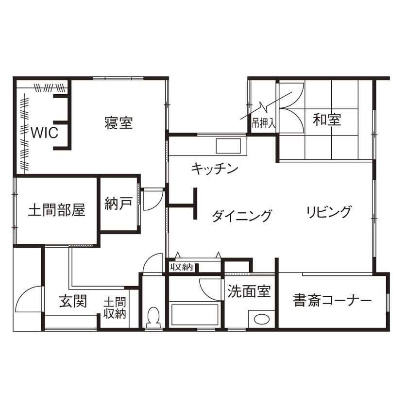 28坪の平屋間取り⑥　2LDK　間取り図