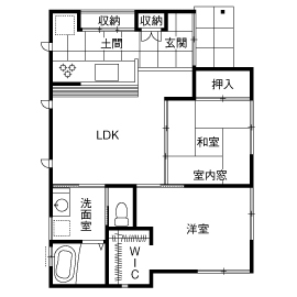 15坪の平屋間取り①　2LDK　間取り図
