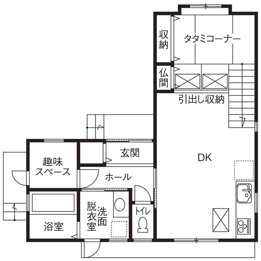 15坪の平屋間取り②　ロフトタイプ　間取り図