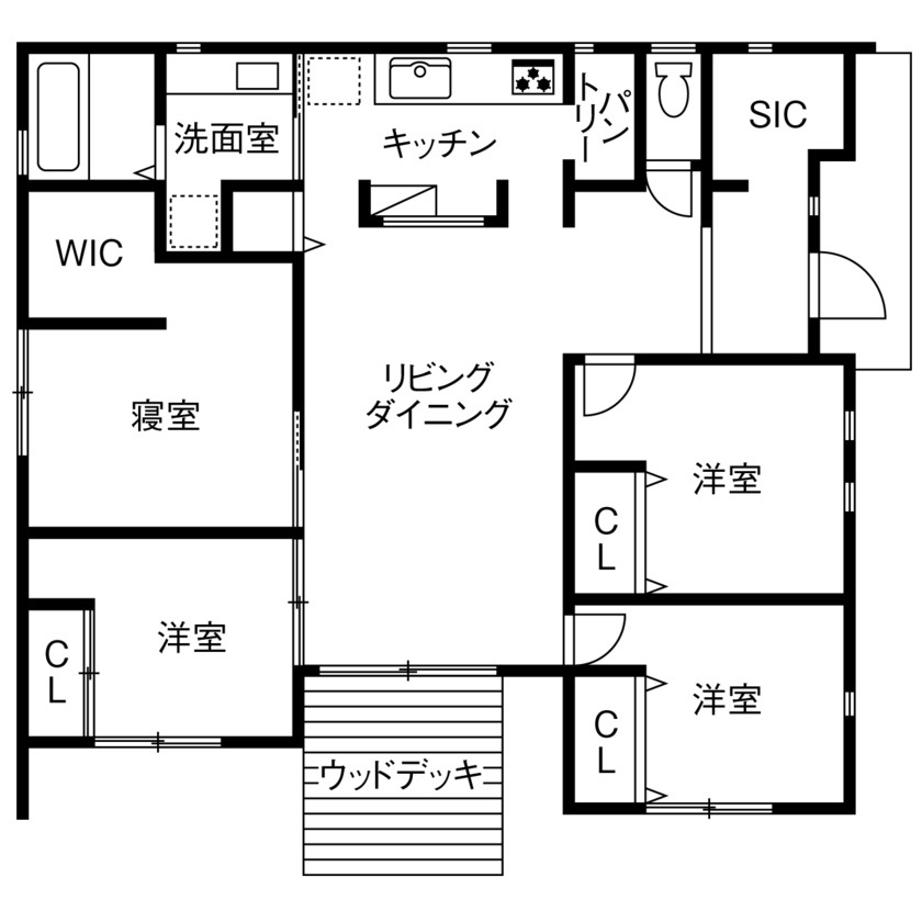 28坪の平屋間取り③　4LDK　間取り図
