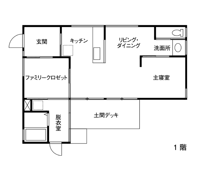 15坪の平屋間取り⑧　1LDK　間取り図